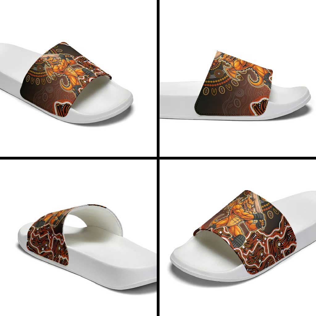 Perth Scorchers Cricket Mascot Slide Sandals Aboriginal Dot Art Orange And Black Tribal Pattern