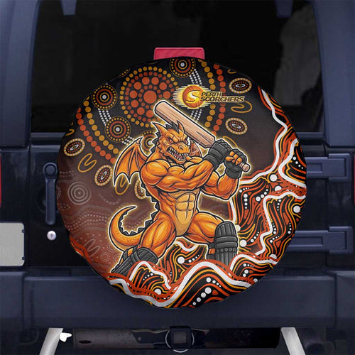 Perth Scorchers Cricket Mascot Spare Tire Cover Aboriginal Dot Art Orange And Black Tribal Pattern