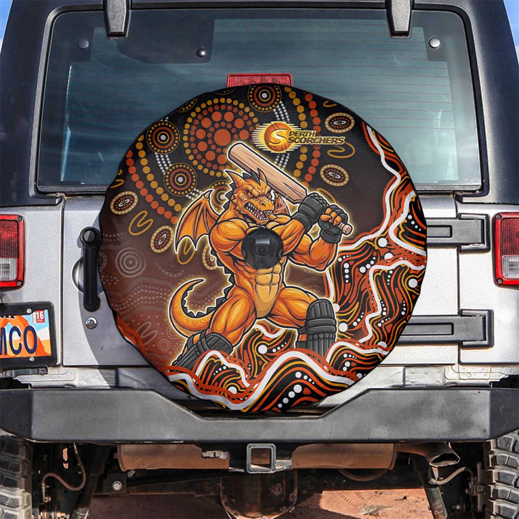 Perth Scorchers Cricket Mascot Spare Tire Cover Aboriginal Dot Art Orange And Black Tribal Pattern