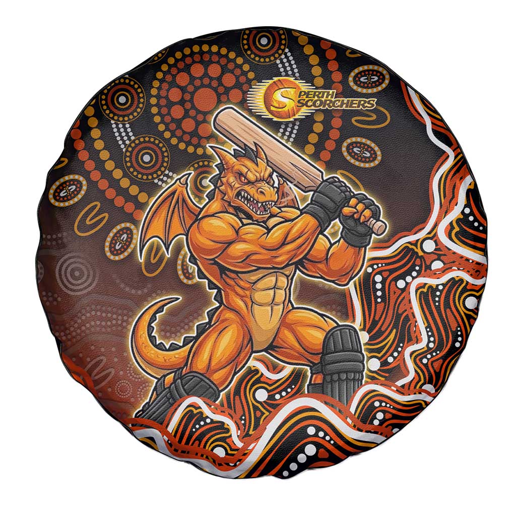 Perth Scorchers Cricket Mascot Spare Tire Cover Aboriginal Dot Art Orange And Black Tribal Pattern