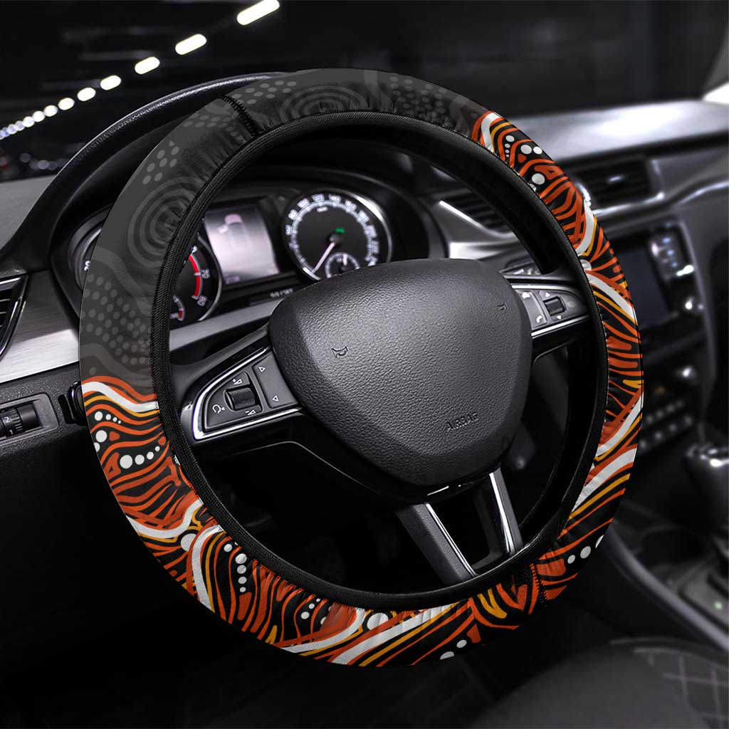 Perth Scorchers Cricket Mascot Steering Wheel Cover Aboriginal Dot Art Orange And Black Tribal Pattern