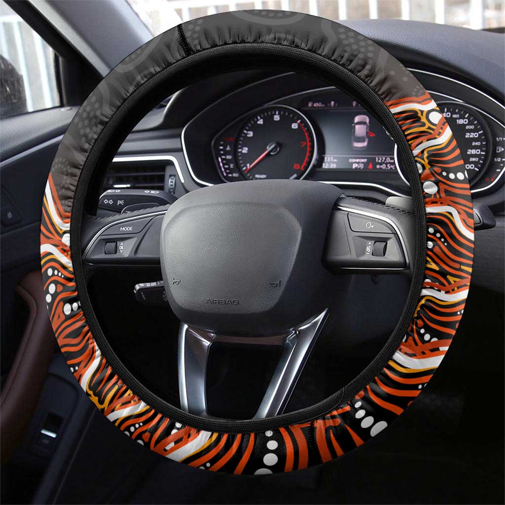 Perth Scorchers Cricket Mascot Steering Wheel Cover Aboriginal Dot Art Orange And Black Tribal Pattern