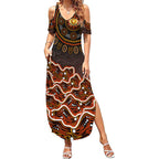 Perth Scorchers Cricket Mascot Summer Maxi Dress Aboriginal Dot Art Orange And Black Tribal Pattern