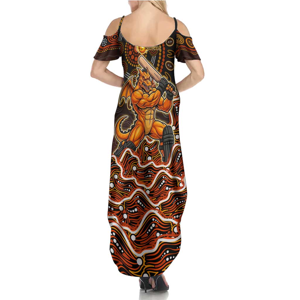 Perth Scorchers Cricket Mascot Summer Maxi Dress Aboriginal Dot Art Orange And Black Tribal Pattern