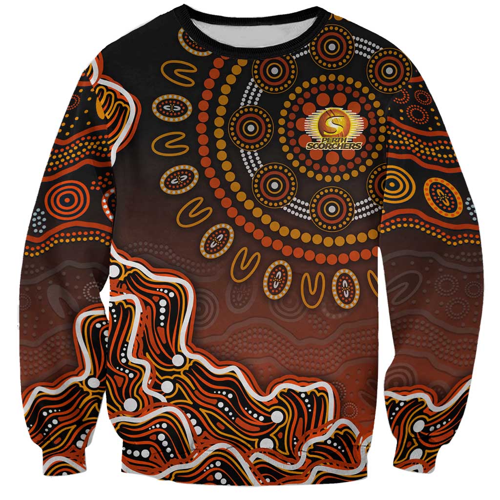 Perth Scorchers Cricket Mascot Sweatshirt Aboriginal Dot Art Orange And Black Tribal Pattern