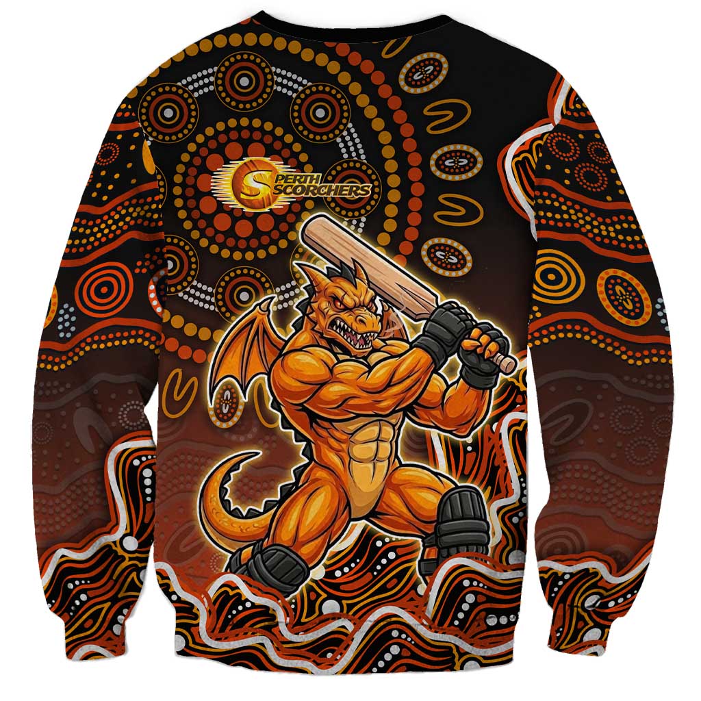 Perth Scorchers Cricket Mascot Sweatshirt Aboriginal Dot Art Orange And Black Tribal Pattern