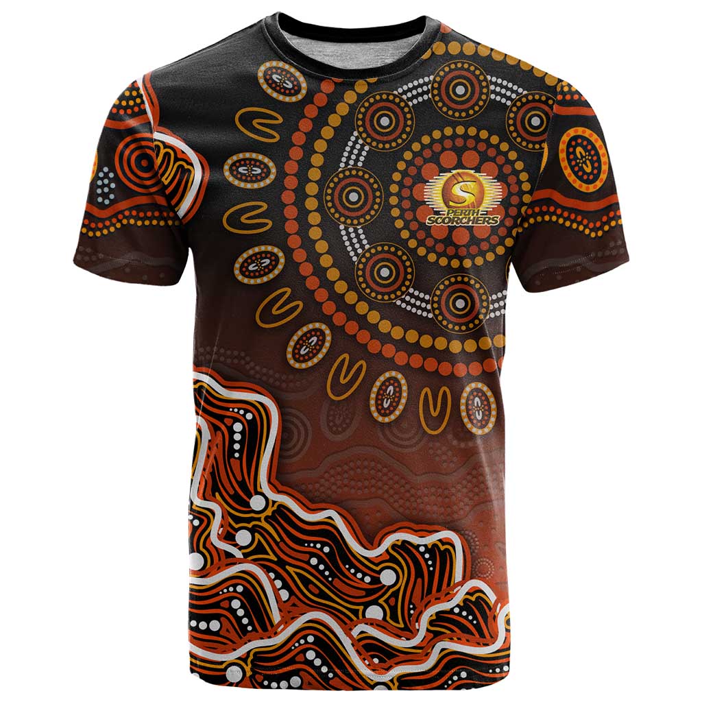 Perth Scorchers Cricket Mascot T Shirt Aboriginal Dot Art Orange And Black Tribal Pattern