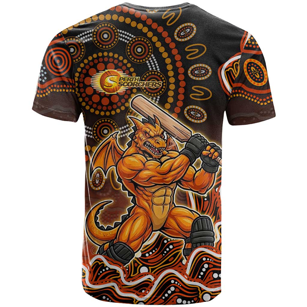 Perth Scorchers Cricket Mascot T Shirt Aboriginal Dot Art Orange And Black Tribal Pattern