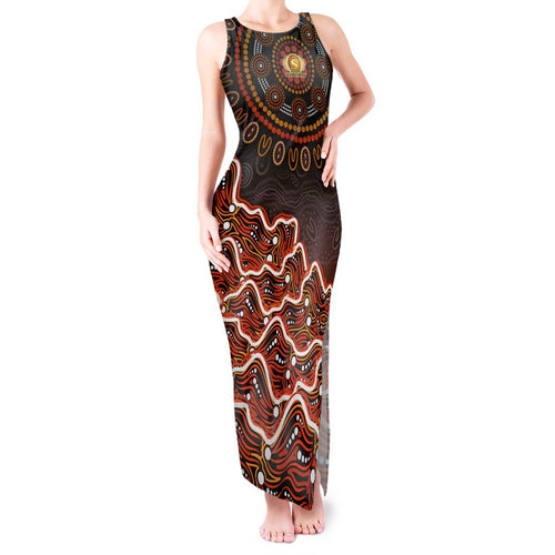 Perth Scorchers Cricket Mascot Tank Maxi Dress Aboriginal Dot Art Orange And Black Tribal Pattern
