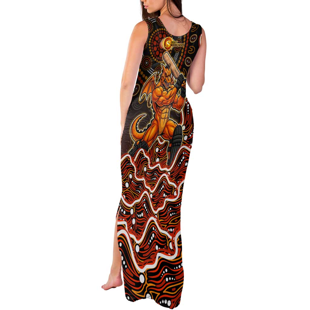 Perth Scorchers Cricket Mascot Tank Maxi Dress Aboriginal Dot Art Orange And Black Tribal Pattern