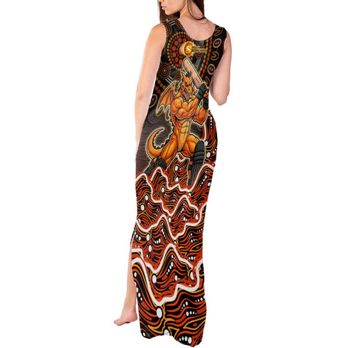 Perth Scorchers Cricket Mascot Tank Maxi Dress Aboriginal Dot Art Orange And Black Tribal Pattern