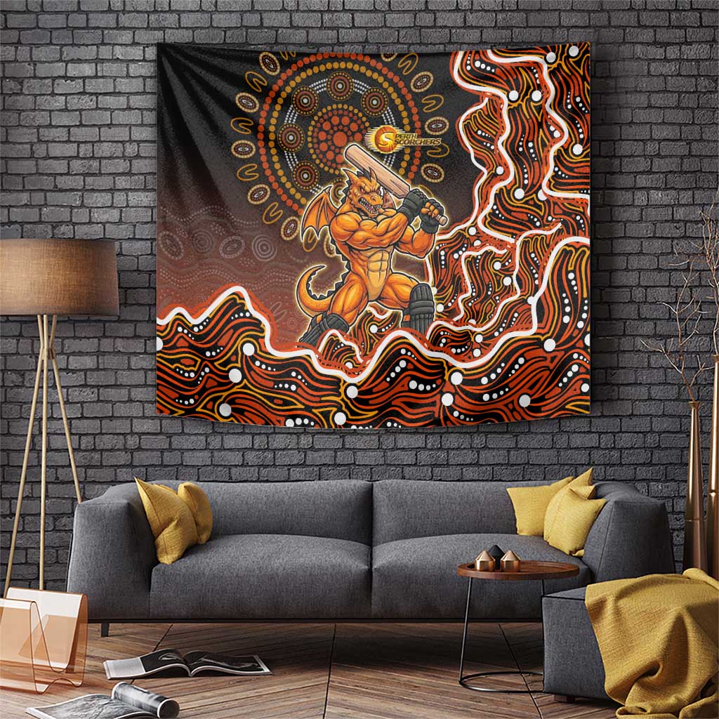 Perth Scorchers Cricket Mascot Tapestry Aboriginal Dot Art Orange And Black Tribal Pattern