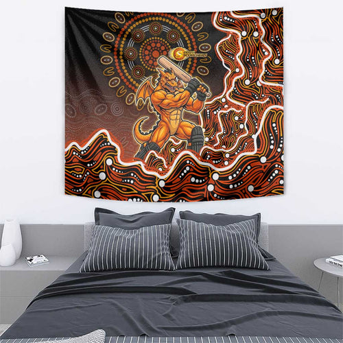 Perth Scorchers Cricket Mascot Tapestry Aboriginal Dot Art Orange And Black Tribal Pattern