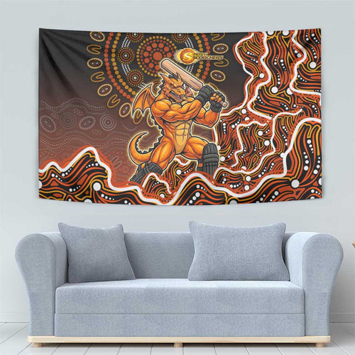 Perth Scorchers Cricket Mascot Tapestry Aboriginal Dot Art Orange And Black Tribal Pattern