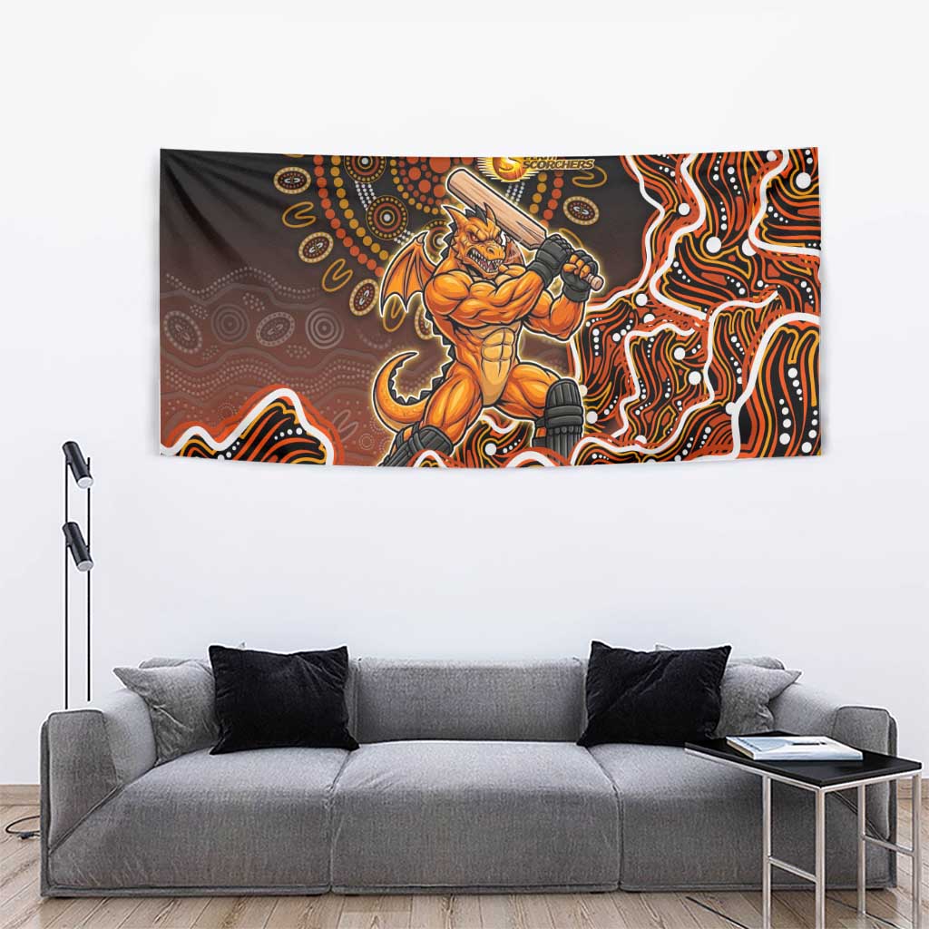 Perth Scorchers Cricket Mascot Tapestry Aboriginal Dot Art Orange And Black Tribal Pattern