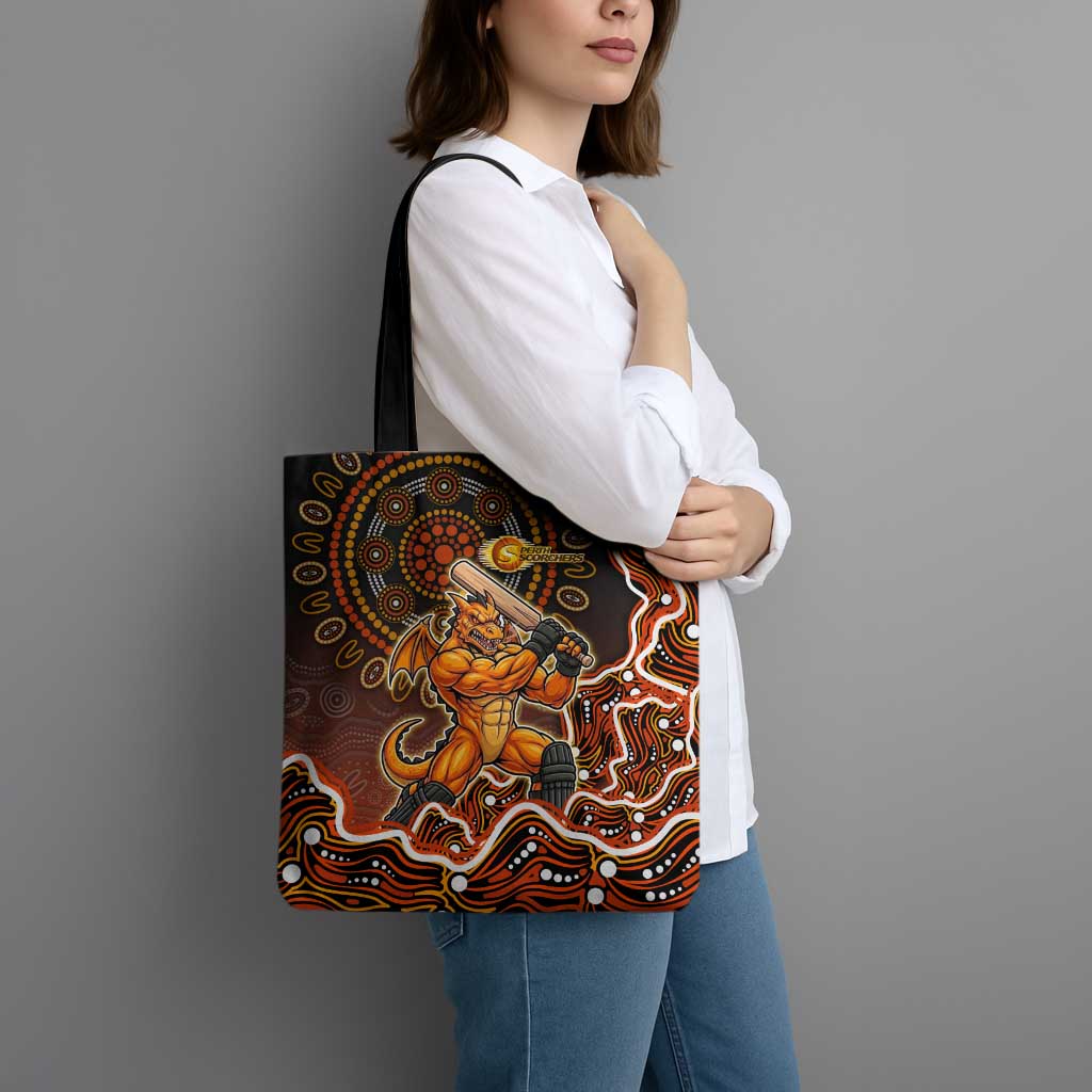 Perth Scorchers Cricket Mascot Tote Bag Aboriginal Dot Art Orange And Black Tribal Pattern
