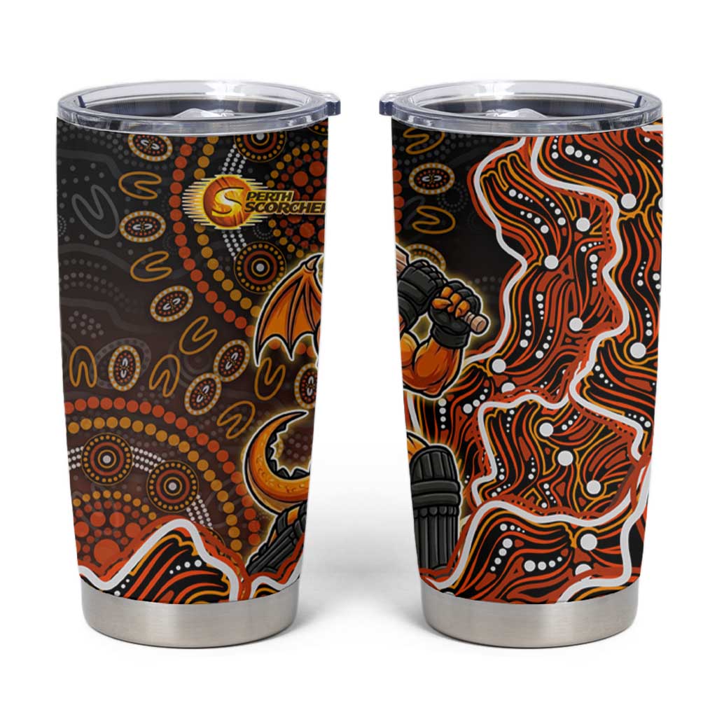 Perth Scorchers Cricket Mascot Tumbler Cup Aboriginal Dot Art Orange And Black Tribal Pattern