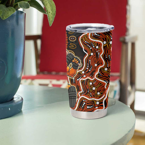 Perth Scorchers Cricket Mascot Tumbler Cup Aboriginal Dot Art Orange And Black Tribal Pattern