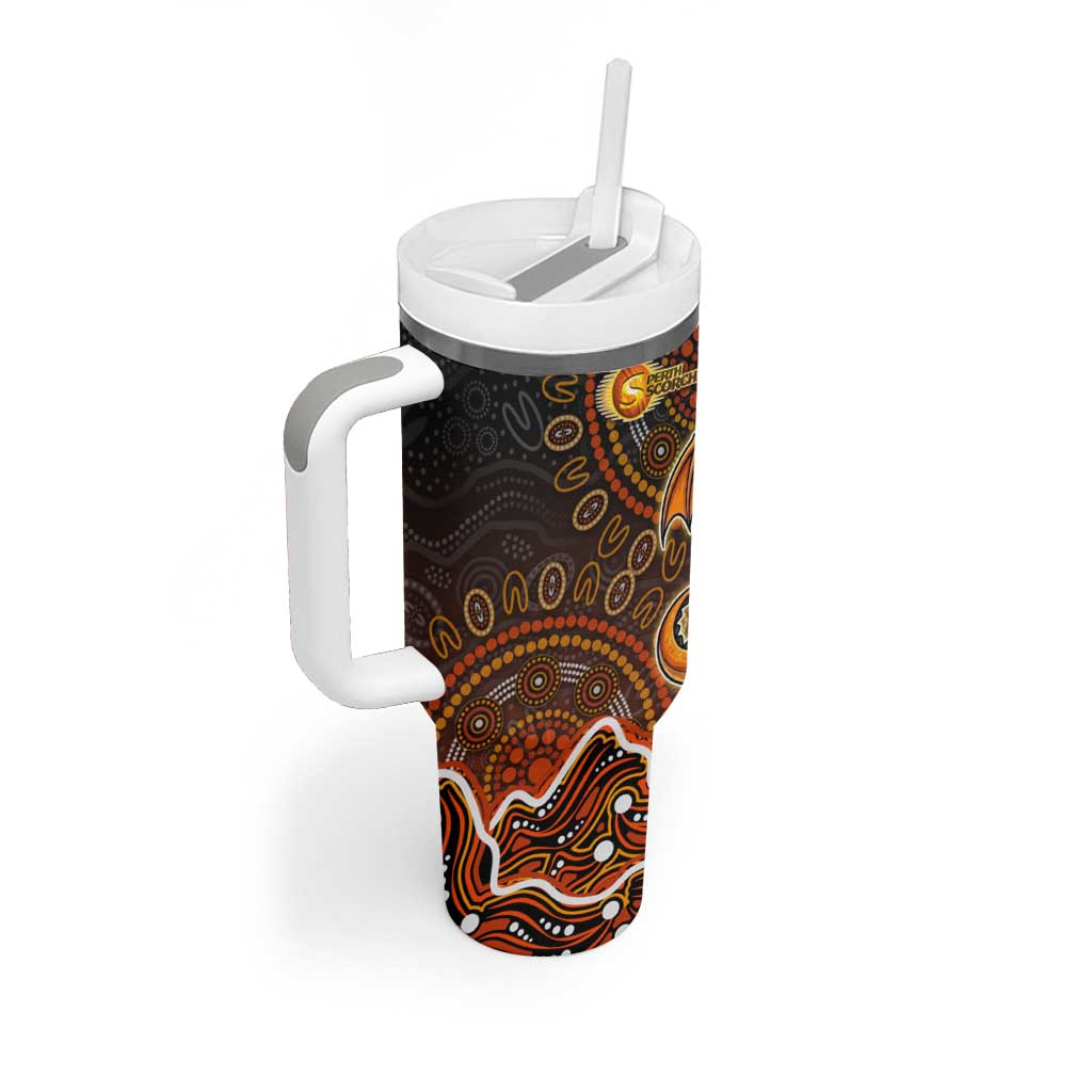 Perth Scorchers Cricket Mascot Tumbler With Handle Aboriginal Dot Art Orange And Black Tribal Pattern