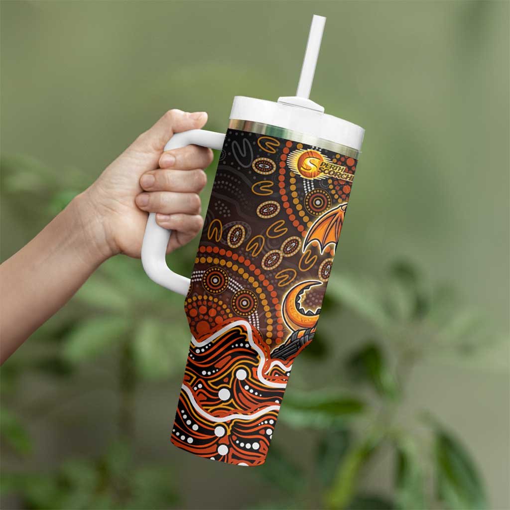 Perth Scorchers Cricket Mascot Tumbler With Handle Aboriginal Dot Art Orange And Black Tribal Pattern