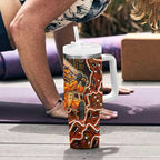 Perth Scorchers Cricket Mascot Tumbler With Handle Aboriginal Dot Art Orange And Black Tribal Pattern