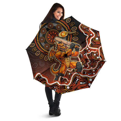 Perth Scorchers Cricket Mascot Umbrella Aboriginal Dot Art Orange And Black Tribal Pattern