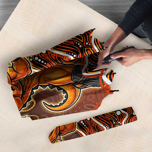 Perth Scorchers Cricket Mascot Umbrella Aboriginal Dot Art Orange And Black Tribal Pattern