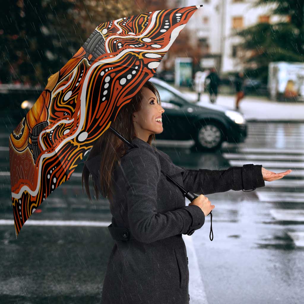 Perth Scorchers Cricket Mascot Umbrella Aboriginal Dot Art Orange And Black Tribal Pattern