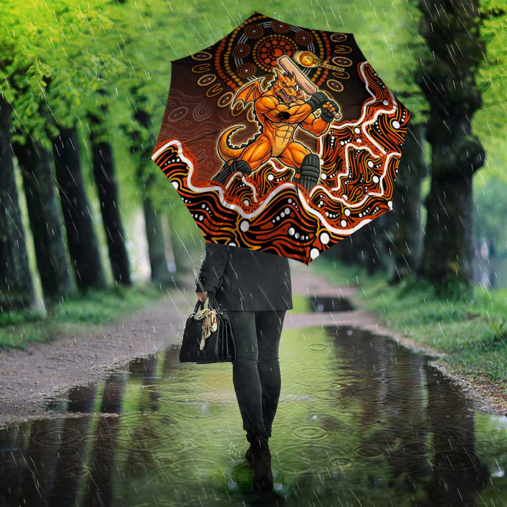 Perth Scorchers Cricket Mascot Umbrella Aboriginal Dot Art Orange And Black Tribal Pattern
