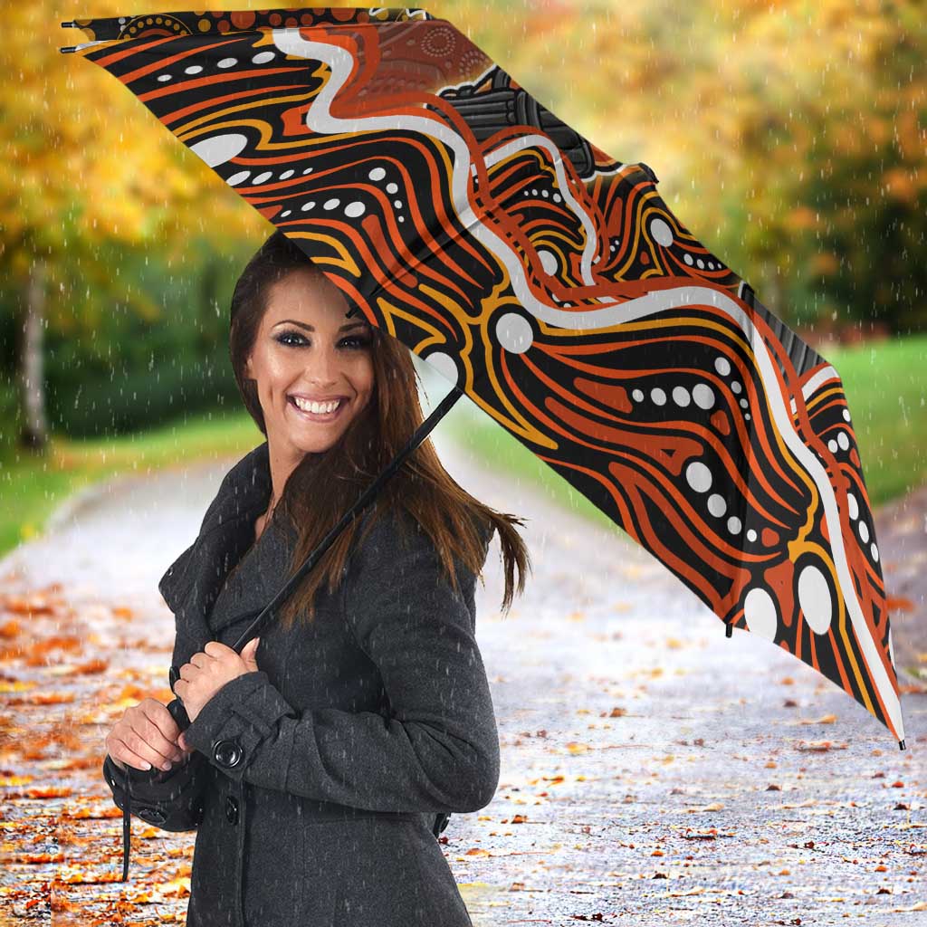 Perth Scorchers Cricket Mascot Umbrella Aboriginal Dot Art Orange And Black Tribal Pattern