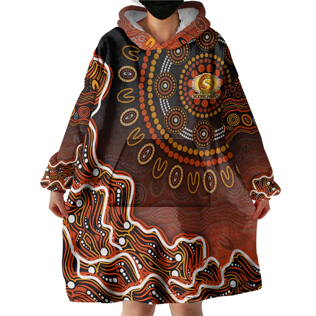 Perth Scorchers Cricket Mascot Wearable Blanket Hoodie Aboriginal Dot Art Orange And Black Tribal Pattern
