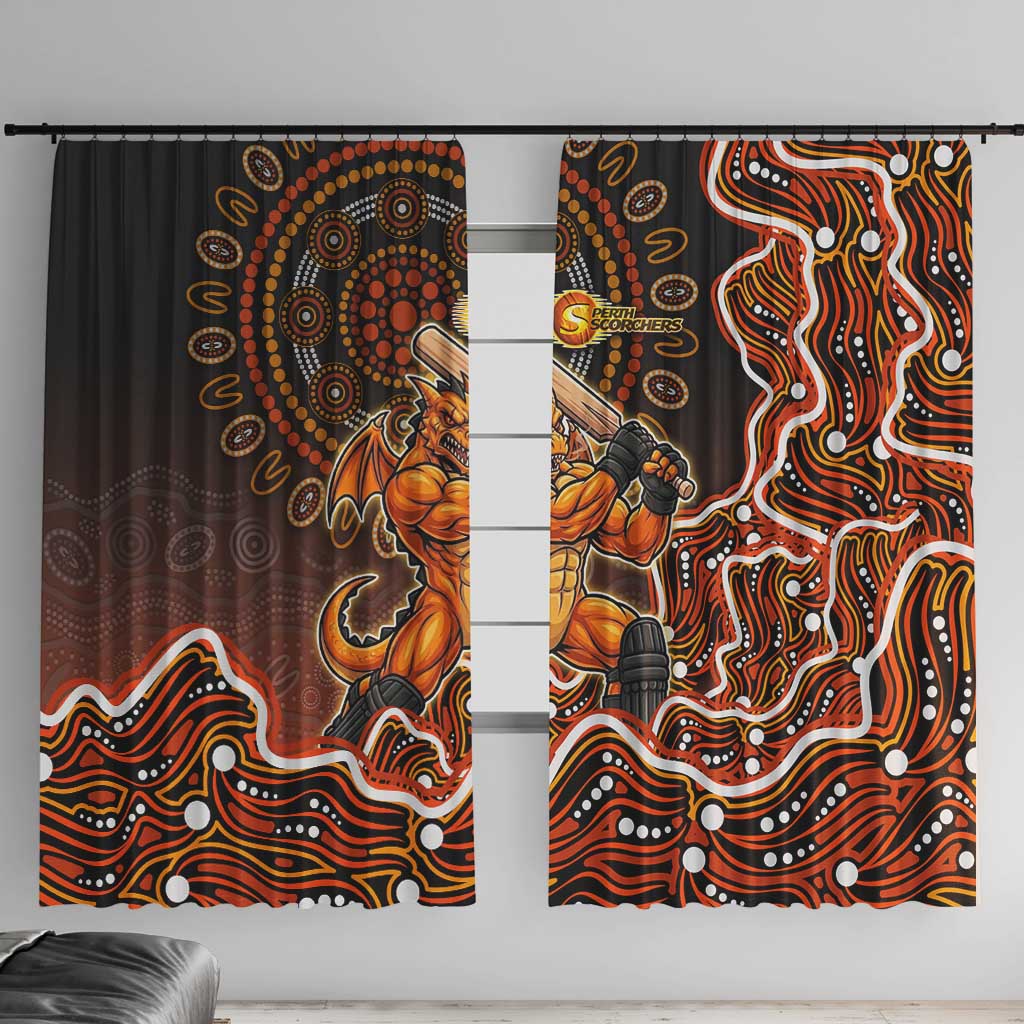 Perth Scorchers Cricket Mascot Window Curtain Aboriginal Dot Art Orange And Black Tribal Pattern