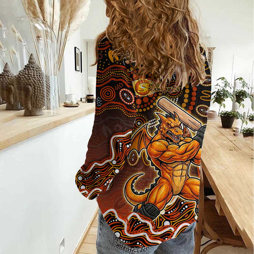 Perth Scorchers Cricket Mascot Women Casual Shirt Aboriginal Dot Art Orange And Black Tribal Pattern