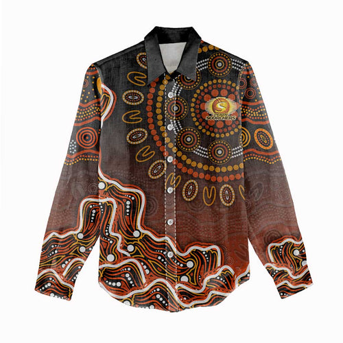 Perth Scorchers Cricket Mascot Women Casual Shirt Aboriginal Dot Art Orange And Black Tribal Pattern