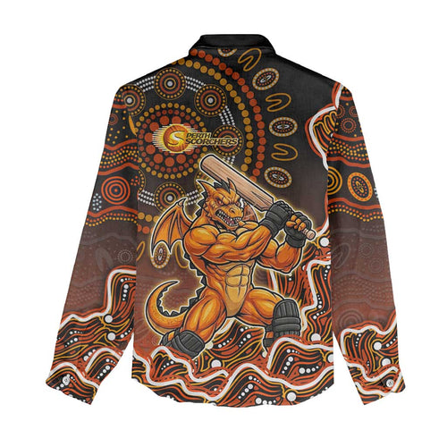Perth Scorchers Cricket Mascot Women Casual Shirt Aboriginal Dot Art Orange And Black Tribal Pattern