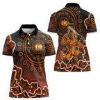 Perth Scorchers Cricket Mascot Women Polo Shirt Aboriginal Dot Art Orange And Black Tribal Pattern