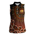 Perth Scorchers Cricket Mascot Women Sleeveless Polo Shirt Aboriginal Dot Art Orange And Black Tribal Pattern