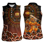 Perth Scorchers Cricket Mascot Women Sleeveless Polo Shirt Aboriginal Dot Art Orange And Black Tribal Pattern