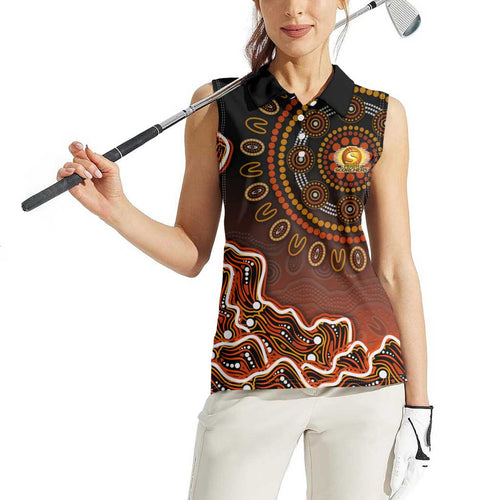 Perth Scorchers Cricket Mascot Women Sleeveless Polo Shirt Aboriginal Dot Art Orange And Black Tribal Pattern