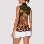 Perth Scorchers Cricket Mascot Women Sleeveless Polo Shirt Aboriginal Dot Art Orange And Black Tribal Pattern