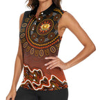 Perth Scorchers Cricket Mascot Women Sleeveless Polo Shirt Aboriginal Dot Art Orange And Black Tribal Pattern