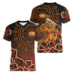 Perth Scorchers Cricket Mascot Women V-Neck T-Shirt Aboriginal Dot Art Orange And Black Tribal Pattern