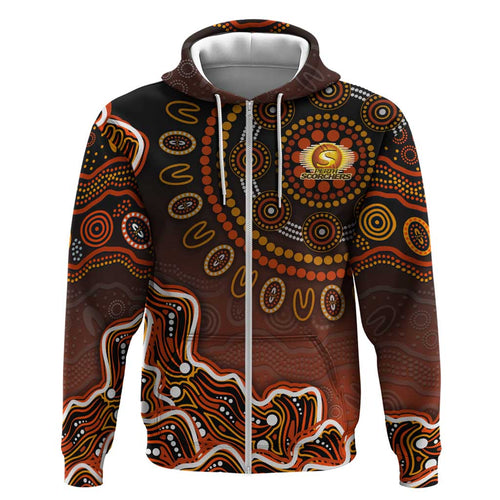 Perth Scorchers Cricket Mascot Zip Hoodie Aboriginal Dot Art Orange And Black Tribal Pattern