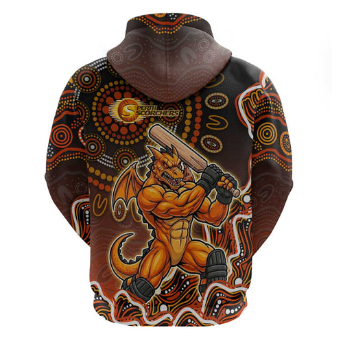 Perth Scorchers Cricket Mascot Zip Hoodie Aboriginal Dot Art Orange And Black Tribal Pattern