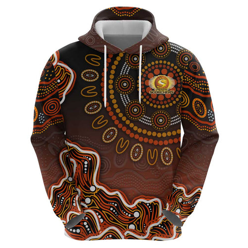 Perth Scorchers Cricket Mascot Zip Hoodie Aboriginal Dot Art Orange And Black Tribal Pattern