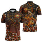 Perth Scorchers Cricket Mascot Zipper Polo Shirt Aboriginal Dot Art Orange And Black Tribal Pattern