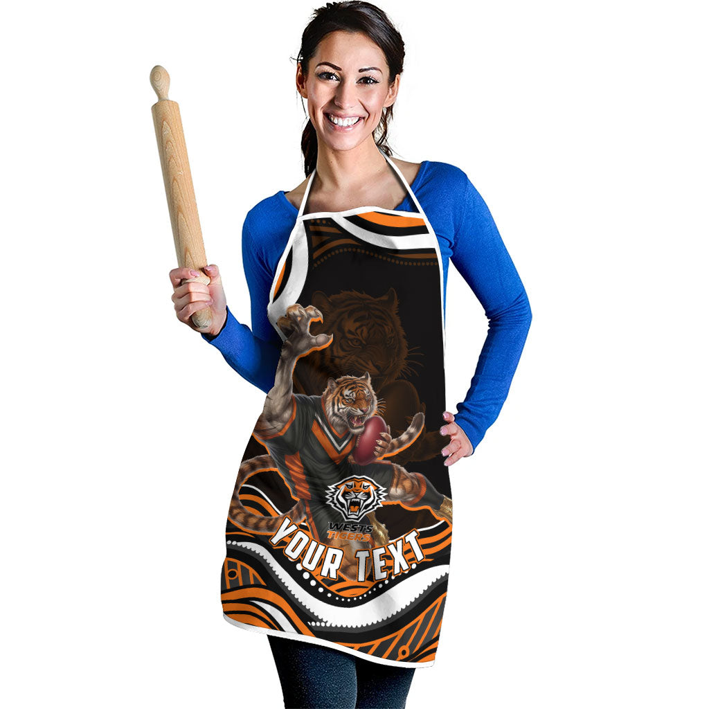 Personalized Wests Tigers Rugby Apron Aboriginal Dot Art - Dreamtime Rugby Mascot