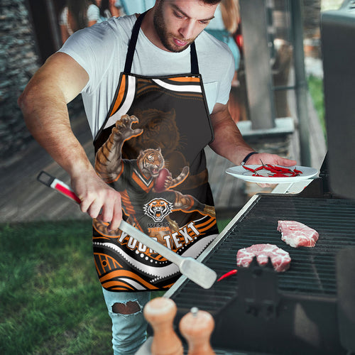 Personalized Wests Tigers Rugby Apron Aboriginal Dot Art - Dreamtime Rugby Mascot