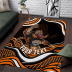 Personalized Wests Tigers Rugby Area Rug Aboriginal Dot Art - Dreamtime Rugby Mascot