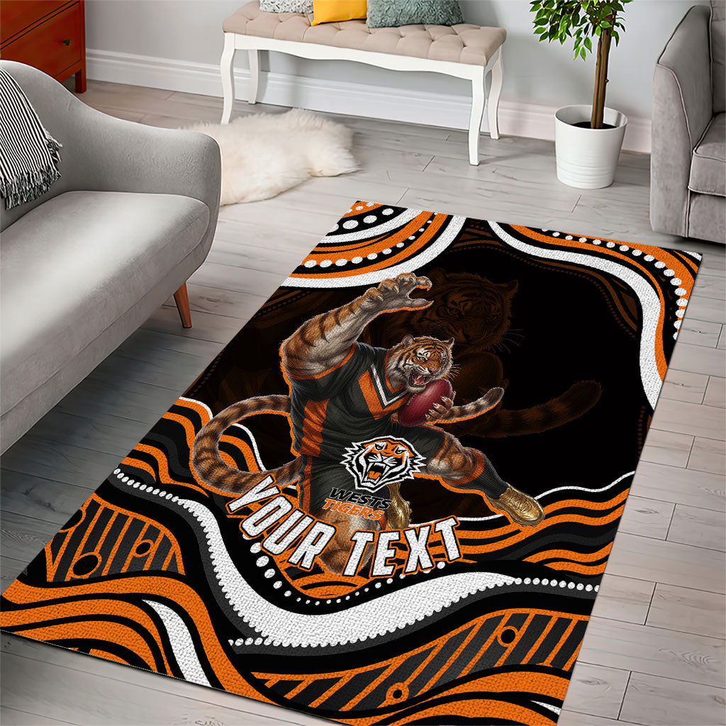 Personalized Wests Tigers Rugby Area Rug Aboriginal Dot Art - Dreamtime Rugby Mascot